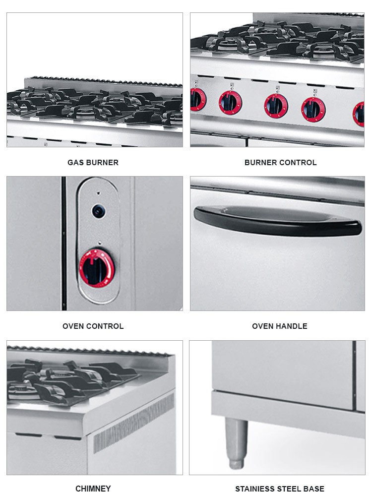 ZH-RQ-6 Commercial kitchen professional 6 burner gas cooking range prices industrial gas stove with oven