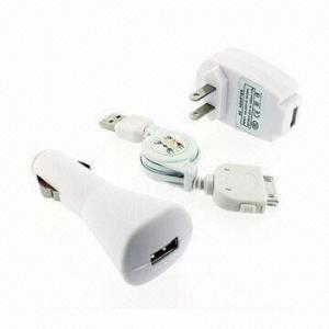 China Home Wall+Car Charger AC Adapter+USB Cable for iPhone 4S/4//3GS/3G/iPod Touch on sale 