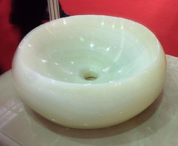 White Jade Countertop Sink Basin Onyx Bathroom Vessel Sink Cream