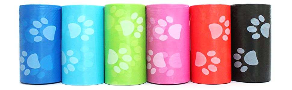 Multi-color pet waste bag with pawprint design