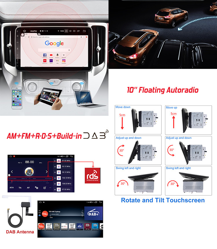 Universal Car Stereo 10.1inch Rotatable Universal Car Multimedia Player With QLED 1280*720 Screen ​