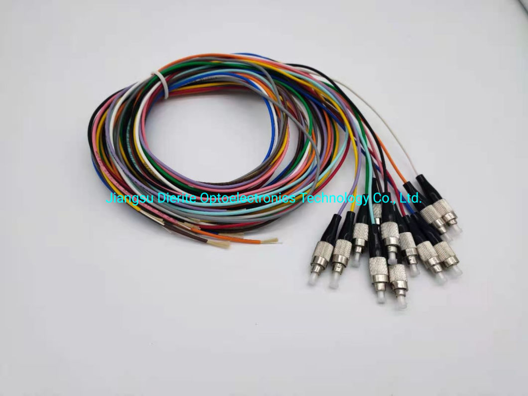 PVC, LSZH Outer Jacket Material FC APC Upc 12 Cord Fibers Unjacketed Color-Coded Pigtail for CATV, Telecommunication Networks