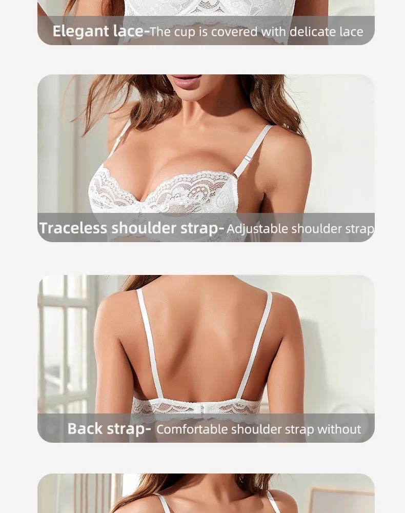 Top Quality Ladies Invisible Women Lace Transparent Silicone Strap Bra Cups Disposable See Through Bra