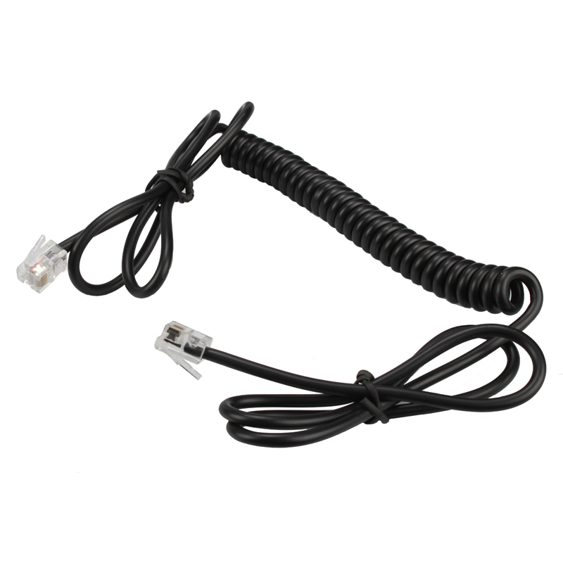 RJ9 To RJ11 4PIN To 6PIN Black Telephone Extension Coil Cable Cord Curly Plug To Plug