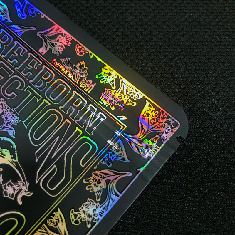 Double Side Printing Holographic Three Heat Sealed Bag With Zipper 