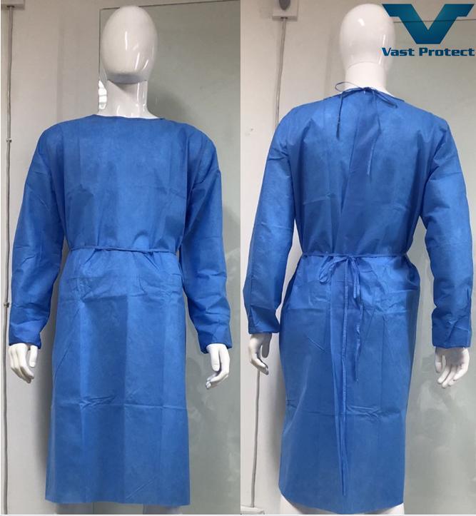 AAMI Disposable SMS Knitted Cuff Abrasion &amp; Tear Resistant Isolation Gown