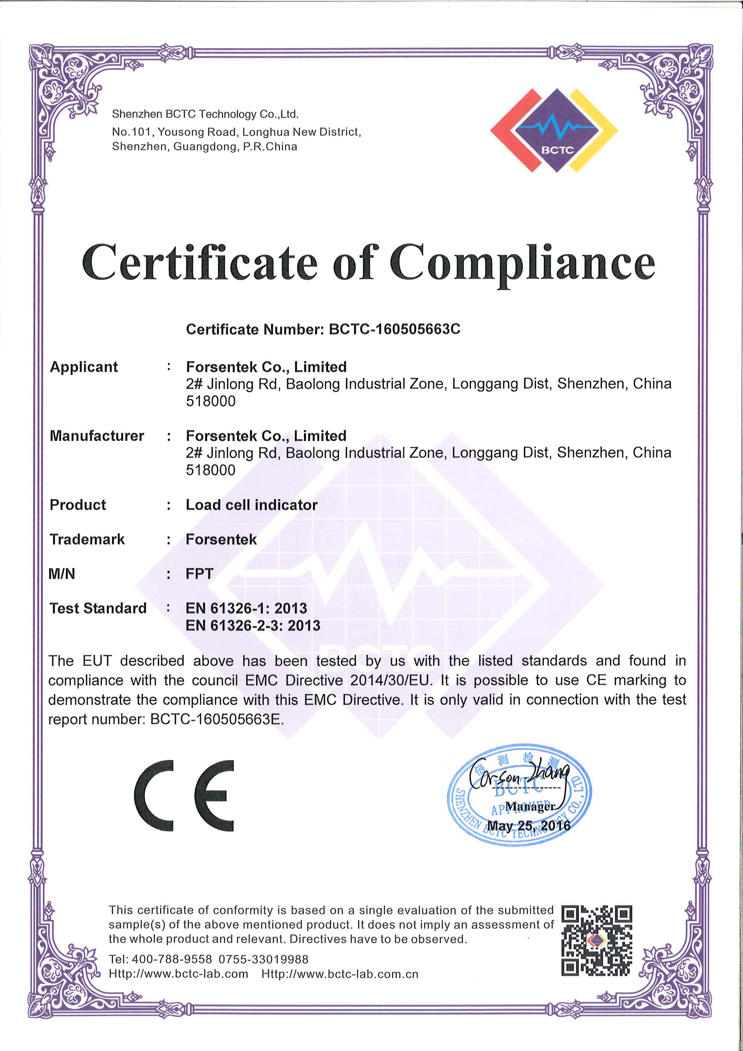 load cell indicator certificate