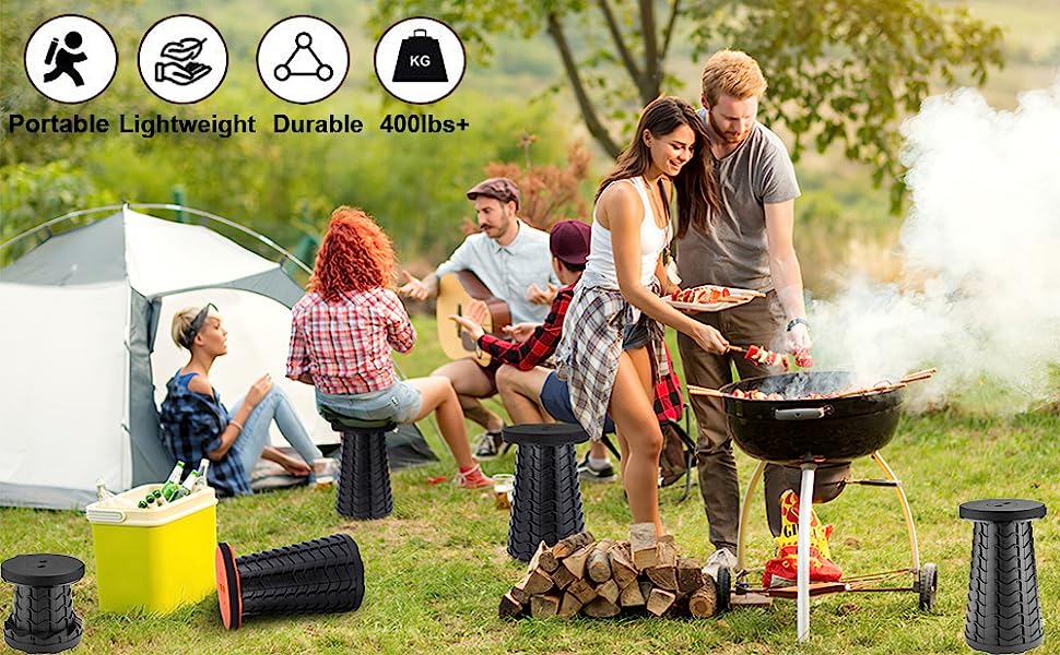 collapsible stool retractable folding telescopic telescoping foldable adults camping picnic BBQ