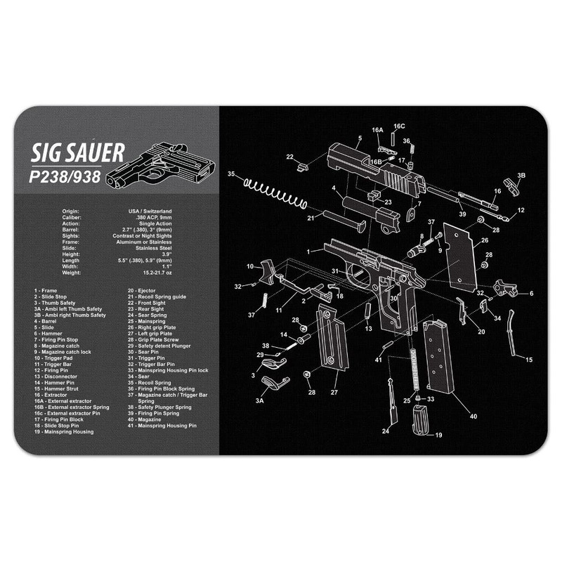 Minglu GM-004 Gun Cleaning Mat Compatible for Sig Sauer P238/938 ,11 x 17 Thick, Durable,Handgun Cleaning Mat with Parts Diagram