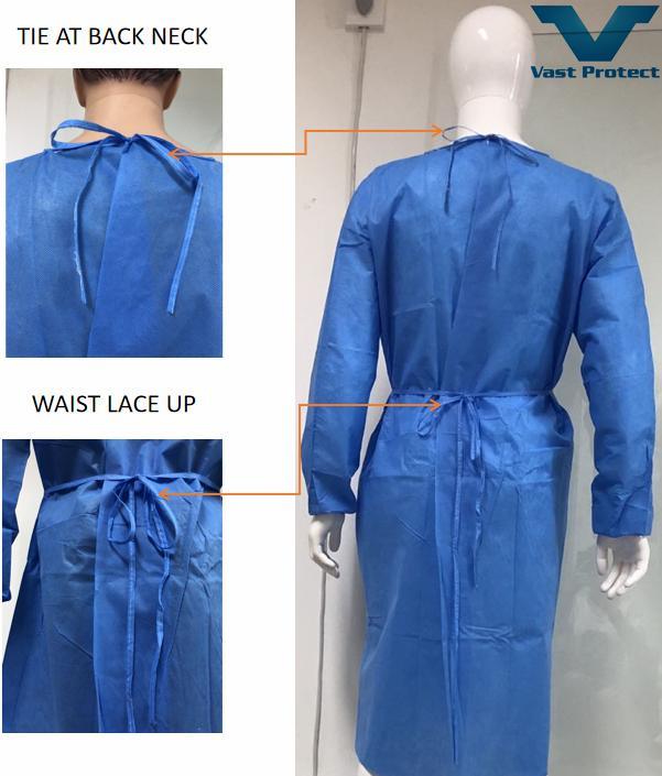 Healthcare Protective Dust and Splash Proof Disposable Comfortable SMS Isolation Gown