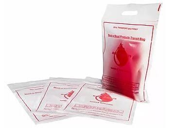 Die Cut Handle Blood Transit Biodegradable Shopping Bag blood transport bag, header with grip seal closure, punch handle 1