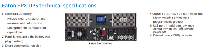 Eaton 9PX UPS 9PX1000iRT2U 1000VA/1000W 230V UPS with Built-in battery Rack Mounting 0