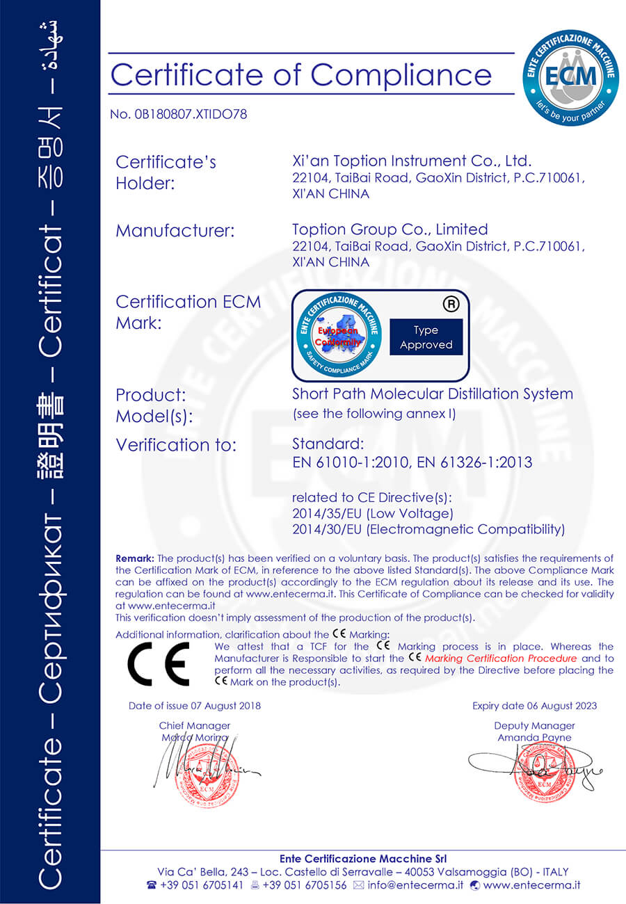 CE Certification Of Molecular Distillation Equipment & Wiped Film Evaporator