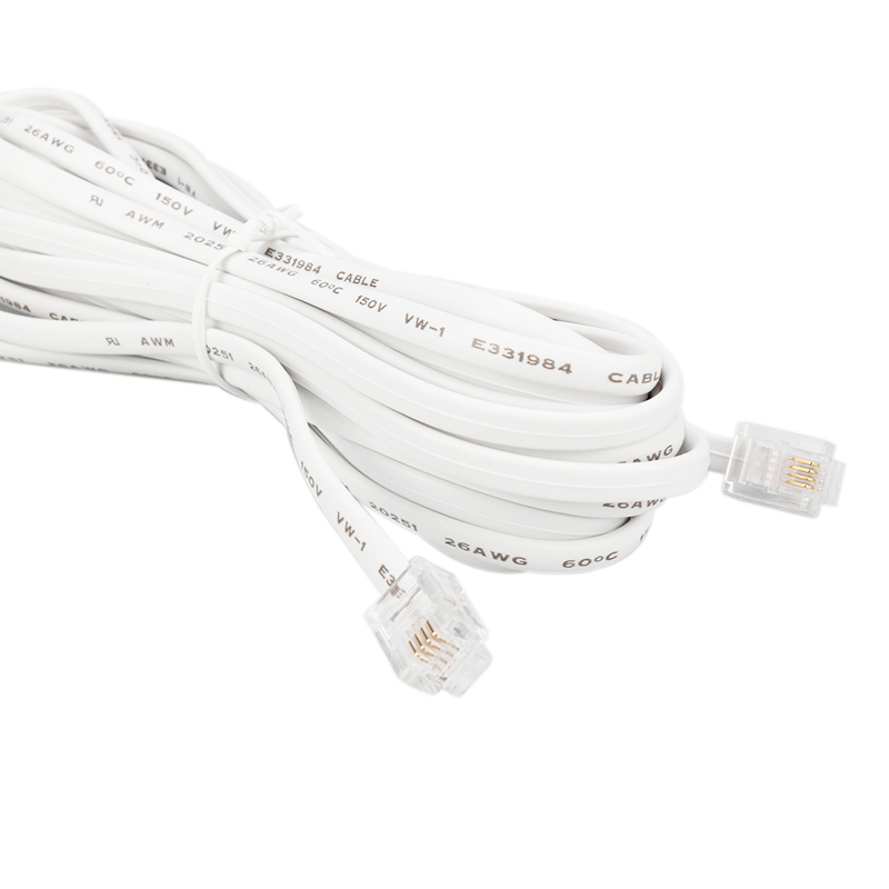 6P4C RJ11 Plug To Plug White Telephone Flat Cable 26AWG*4C