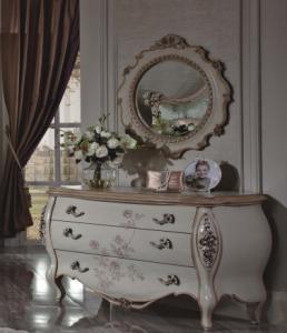 French Classical White Dresser With Mirror Three Drawers Full