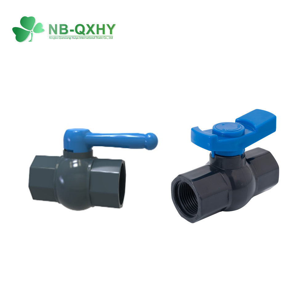 Black PVC Body Octagonal DIN Socket/NPT Thread Ball Valve with Blue Long Handle