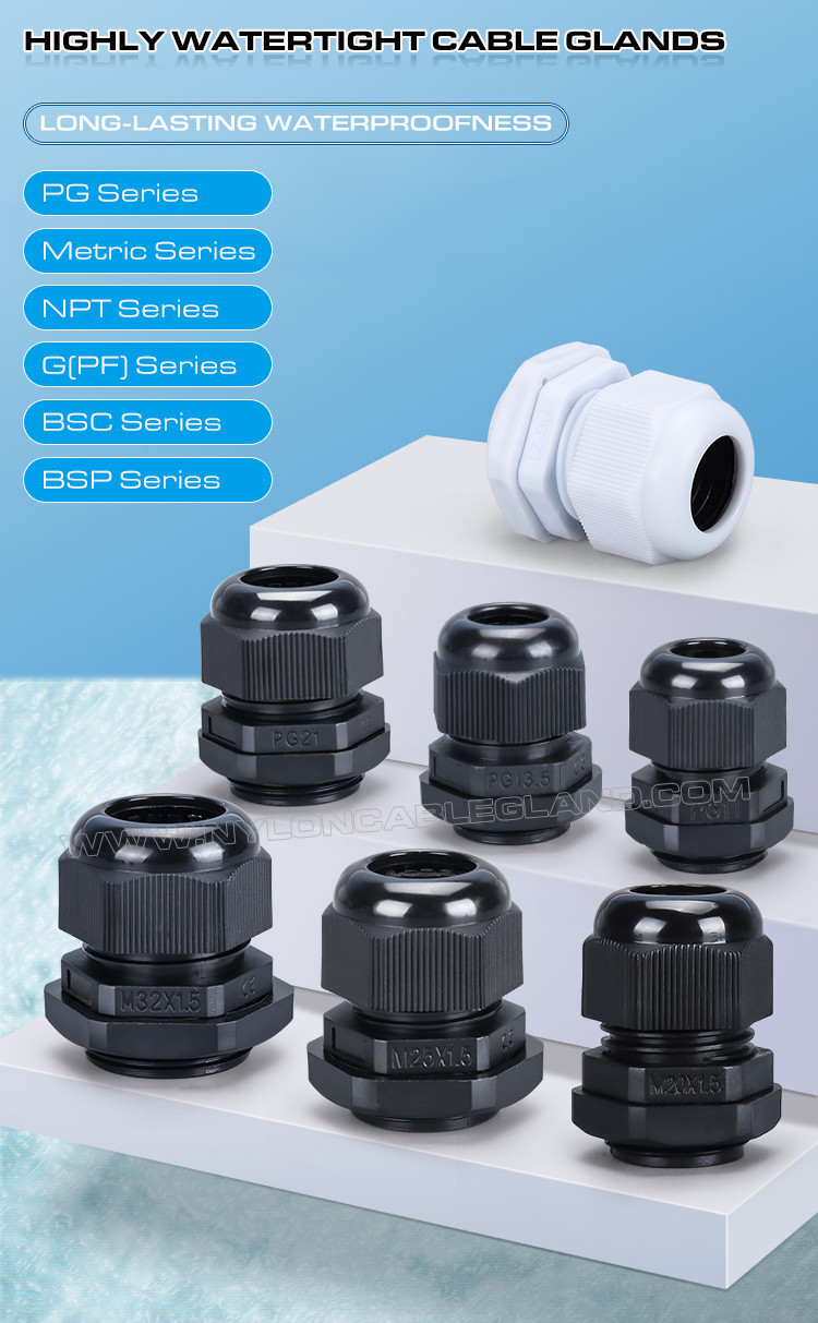 IP68 Liquidtight Plastic Nylon Polyamide Cable Glands with PG, Metric, NPT, G, BSC & BSP Threads