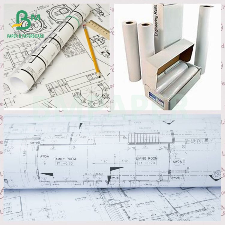 80grs Smooth Engineering CAD Paper 20lb Ink Jet Bond Paper Rolls 
