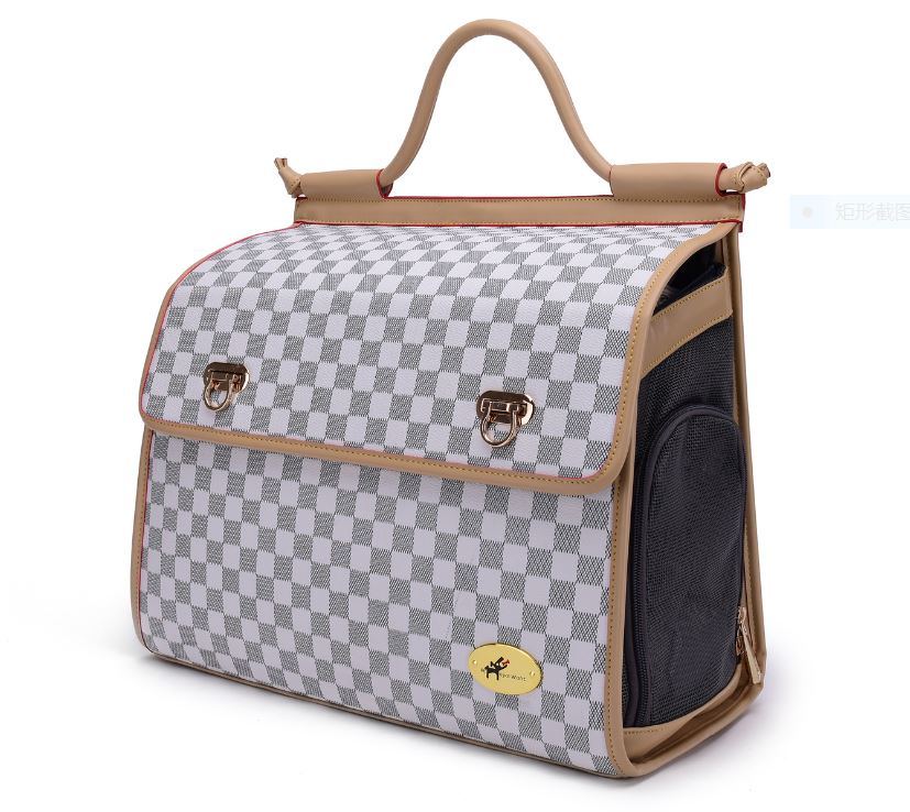 Classic Grid White Dog Outdoor Handbag Cute Pet Carriers