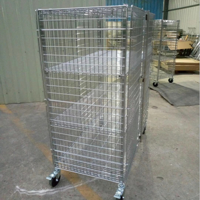 Industrial 4 Level Wire Utility Cart With Enclosures Three Sides Mesh