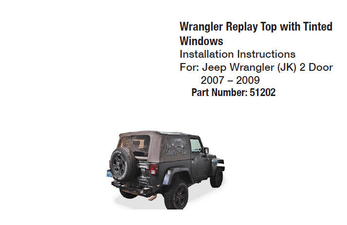 Jeep Wrangler JK Auto Parts Tinted Windows 2007-2009 Replay Top Solft Black 51202