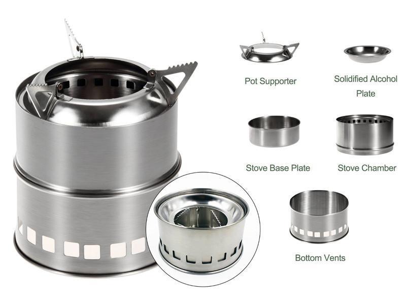 Wood Burning Stove Windproof Portable Folding Stainless Steel Cooking Stove for Outdoor