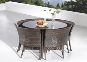 4 Seater Rattan Garden Furniture Sets Round Glass Dining Table And