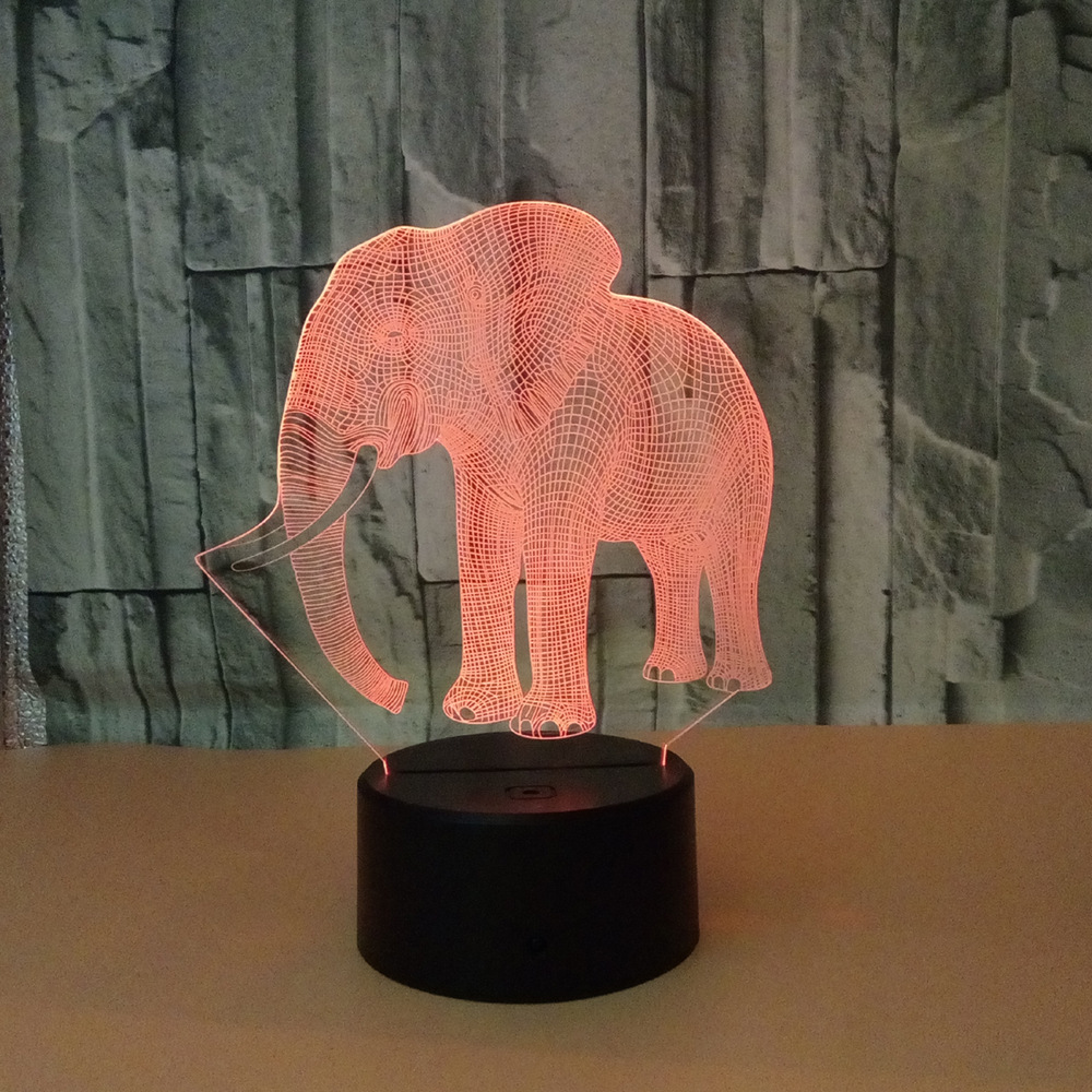 New elephant 3D night light Colorful touch LED visual light Gift atmosphere 3D small table lamp