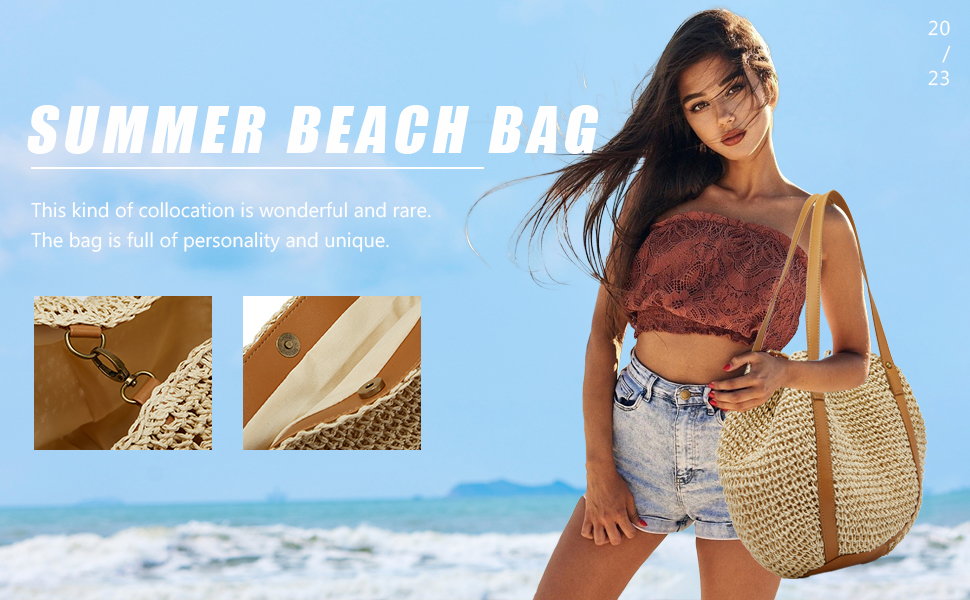 Women Straw Woven Tote Large Beach Shoulder Bag