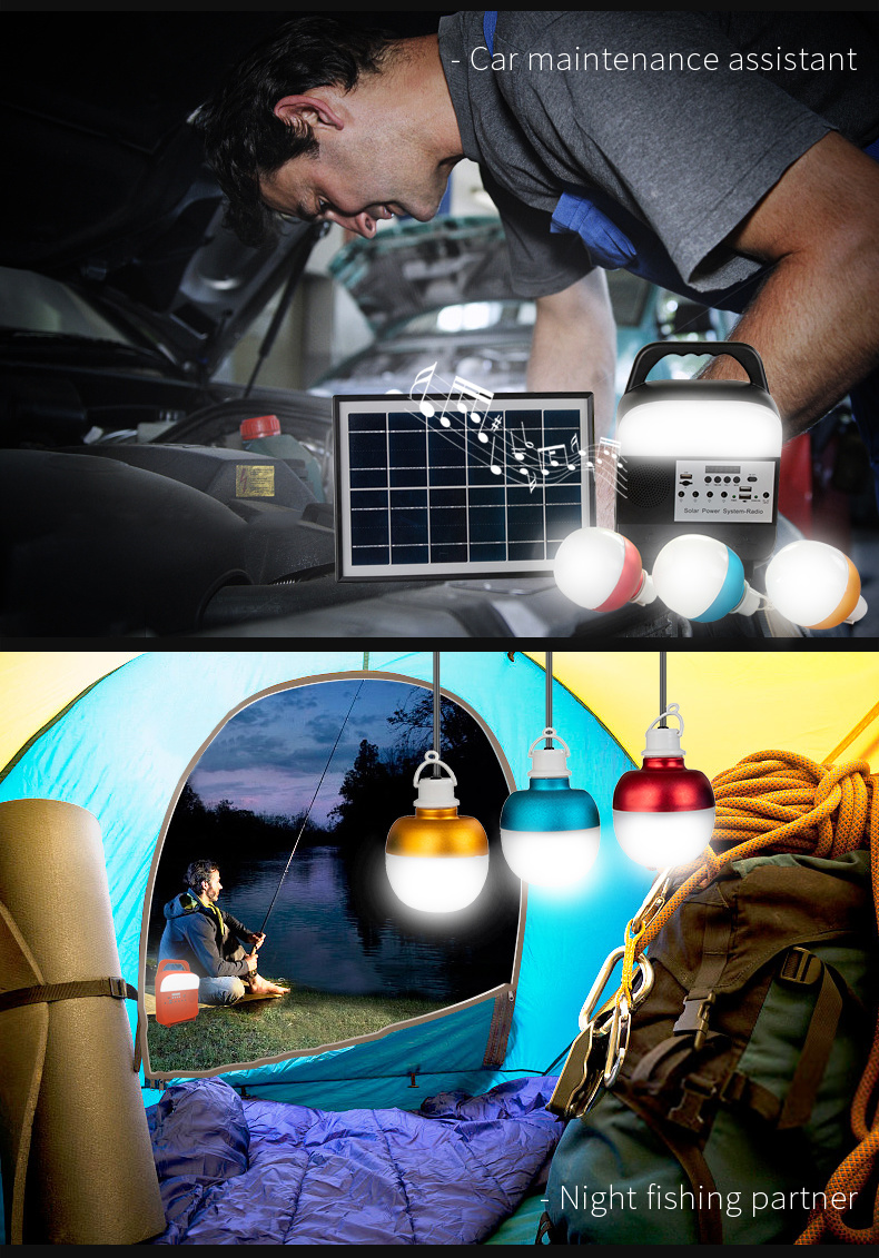 Portable Solar Energy System Camping Lamp Power Supply Microgenerator Home Emergency Light Multifunctional Solar Radio Frequency Modulation