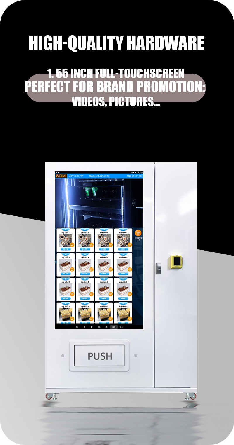 Micron 55 inch ads vending machine supports displaying ads and checking product's detail on the screen