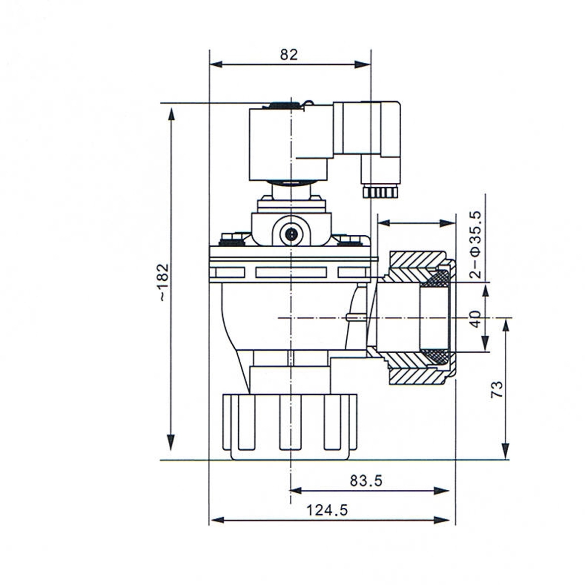Overall Dimension of right angle diaphragm valve with dresser nut: