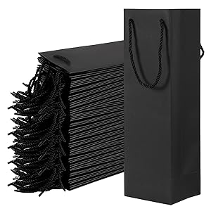 Black Wine Gift Bag, Wine Tote Bags Bulk Kraft Paper Bag with Handles