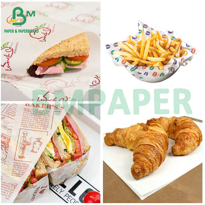 34gsm 40gsm 45gsm White or Brown Greaseproof Paper Roll For Packing Sandwiches
