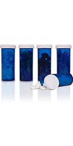 8 Dram Blue Empty Pill Bottles with Snap On Caps
