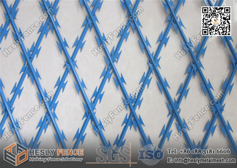 Blue color powder coated welded razor mesh fence