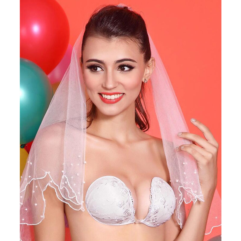 White stick on bra lace low back strapless for wedding dress