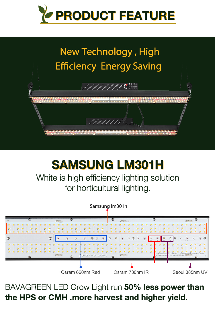 Samsung lm301h deep red uv dimmable spectrum control 400w led plant grow bar light 2