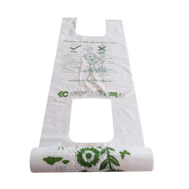 Custom printed corn starch t-shirt plastic bag roll with own logo