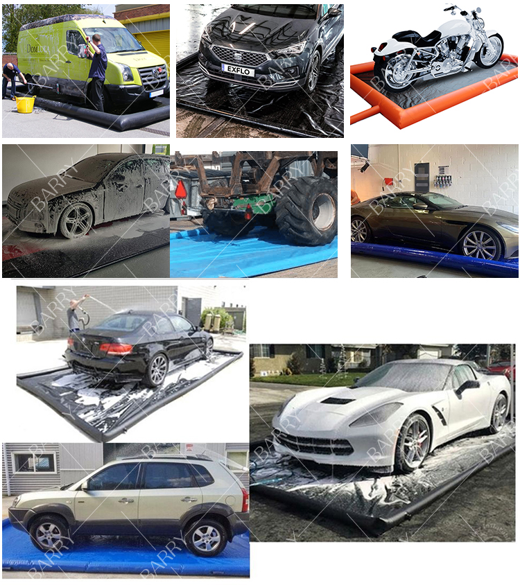 Airtight PVC Portable Inflatable Vehicle Wash Mats Black Inflatable Car Wash Containment Mat Water Collector For Truck