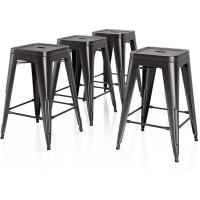 China 26 Inches Height Bar Stools Industrial Kitchen Stools Backless Black Metal Stackable Side on sale