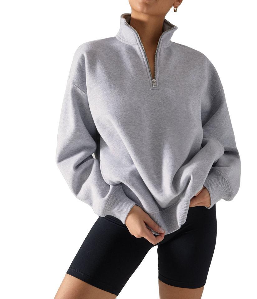 Customized Cotton Half Zip Pullover Sweatshirt Blank Oversized Long Sleeve Sweatshirt Women Hoodie