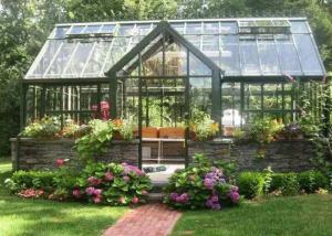 China Vegetable Growing Aluminium Garden Greenhouse Four Windows Double Sliding Doors on sale 