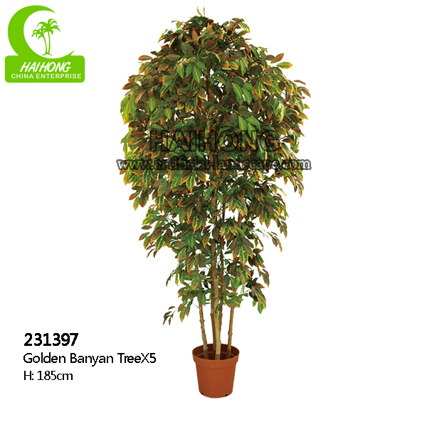 Artificial golden banyan tree fake trees for house decoration