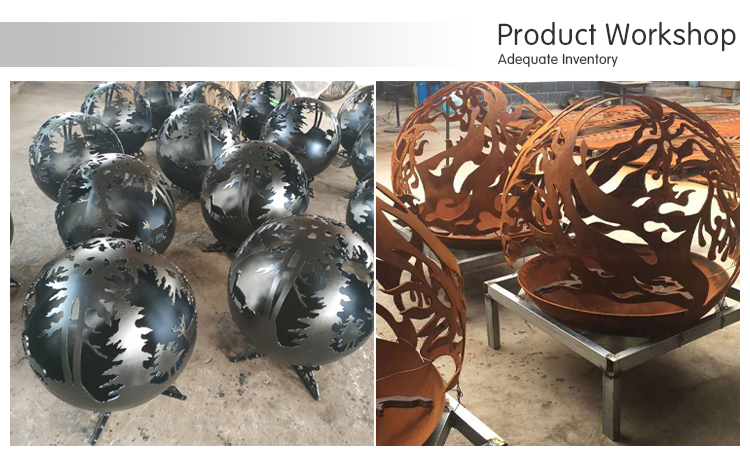 workshop - Customized Outdoor Landscape Steel Sphere Firepit Weathering Steel Fire Bowl
