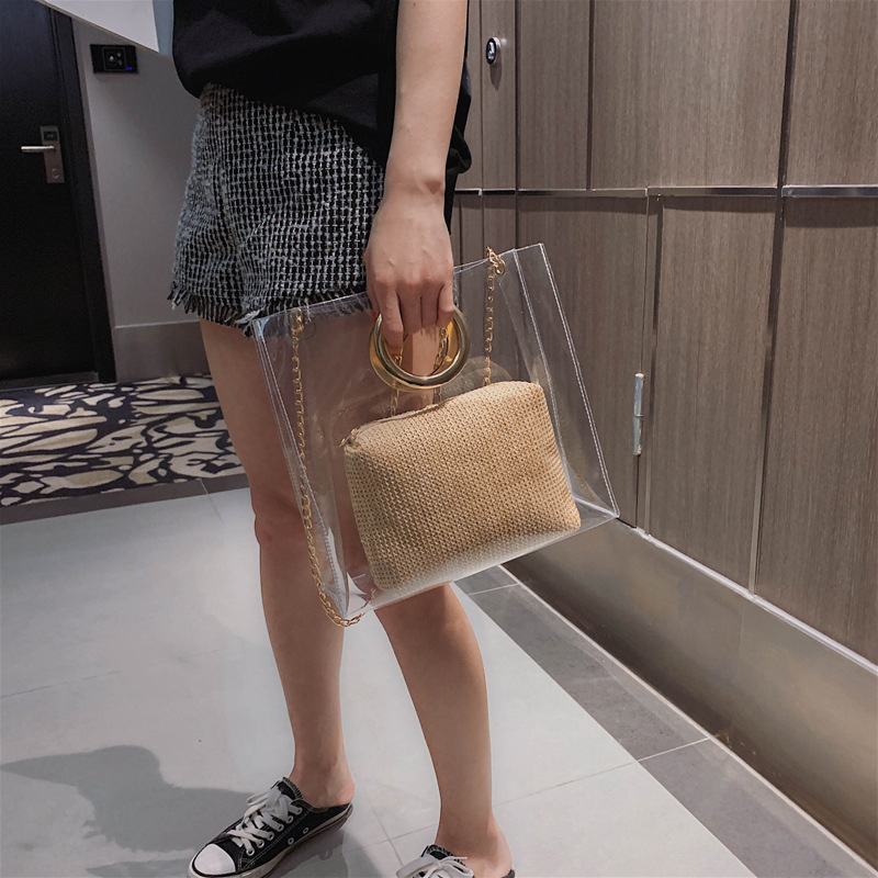 Stylish fancy 2 set pvc lady hand shoulder bag 2019 new portable tote square fashion women ladies handbags