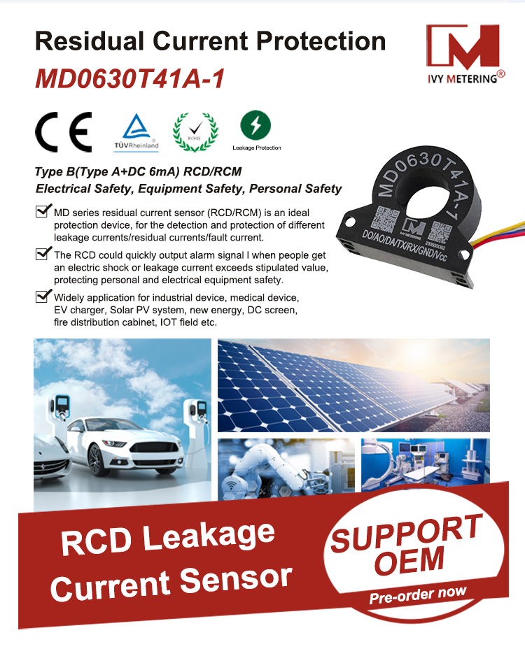 MD0630T01A-1 IEC62752 Mode 3 EV Type B RCM 30mA AC 6mA DC Leakage Current Detector