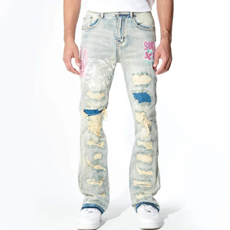 Custom Slim Fit Jeans Skinny Streetwear Straight-Leg Premium Stretchy Pants Denim Jeans for Men