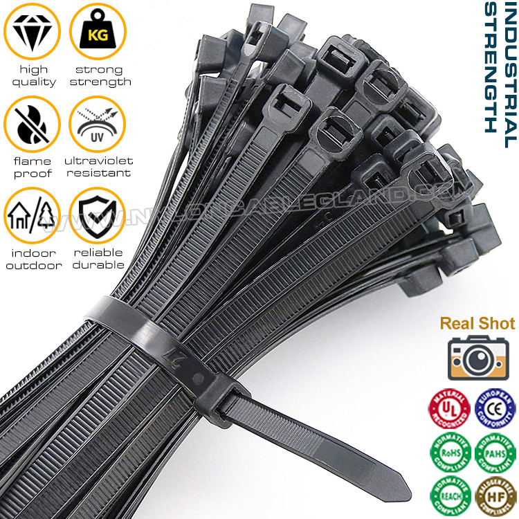 0.30 Inch Nylon Cable Ties, 10~20 Inch Adjustable Plastic Cable Ties 120lbs Black Tie Straps for Home, Office, Garden