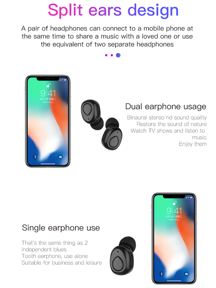 Bluetooth 5.0 Wireless Earphone Tws in Ear Headphones Handsfree Earphones Headphone Sport Earbuds Headset for Phone with Mic